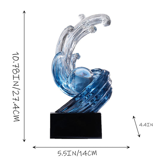 XYQXYQ Modern Abstract Decorative Wave Statue, Blue Abstract Art Home Decor,Crystal Ball Art Wave Resin Sculpture, Office Desk Stand, Dining Table Center Decorative Aesthetics(B,Navy-Blue)