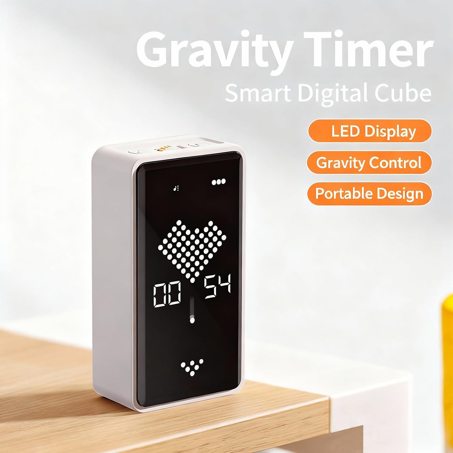 Gravity Digital Hourglass Timer, 1-99 Minutes Magnetic-Backed Hourglass Timer with Customisable Timing Settings Ideal for Kitchen use, Office Productivity, Study Sessions, Gift (White)