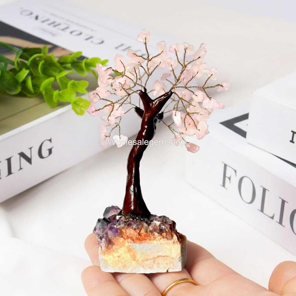 GEMSCITE Crystal Healing Gemstone Tree, Natural Stone Base, Home Decor Handcrafted Feng Shui Gemstone Bonsai for Energy & Protection (Pack of 1)