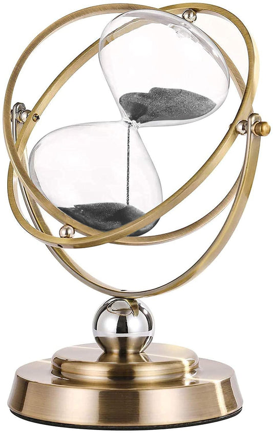 CNCJ 60 Minute Hourglass Timer: Large Brass Black Sand Clock,Vintage Rotating Sand Watch 60 Min,Antique Reloj De Arena, Metal Unity One Hourglass Sandglass for Gifts, Home, Desk, Office Decor