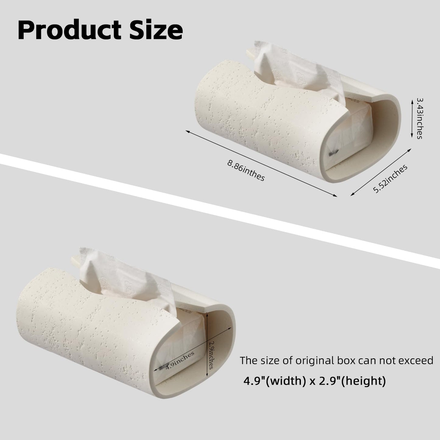 WUUAHOME Tissue Box Cover Rectangle, Travertine Stone Look, Cream