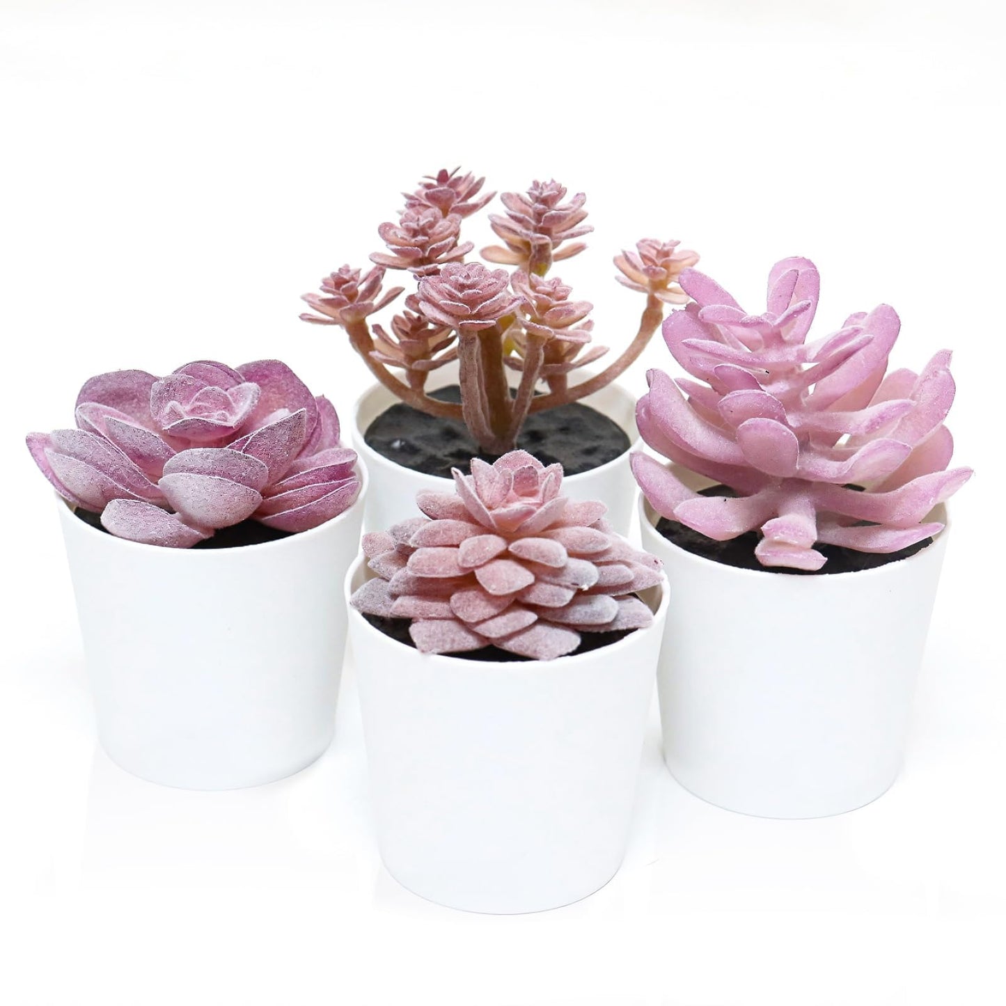 Uguisu 4-piece Set of mini Succulent Fake Plant pots, Artificial Kuan Yin Fake Plants, Small Artificial Plant pots, Bohemian Decoration for the Family Room (Pink Purple)