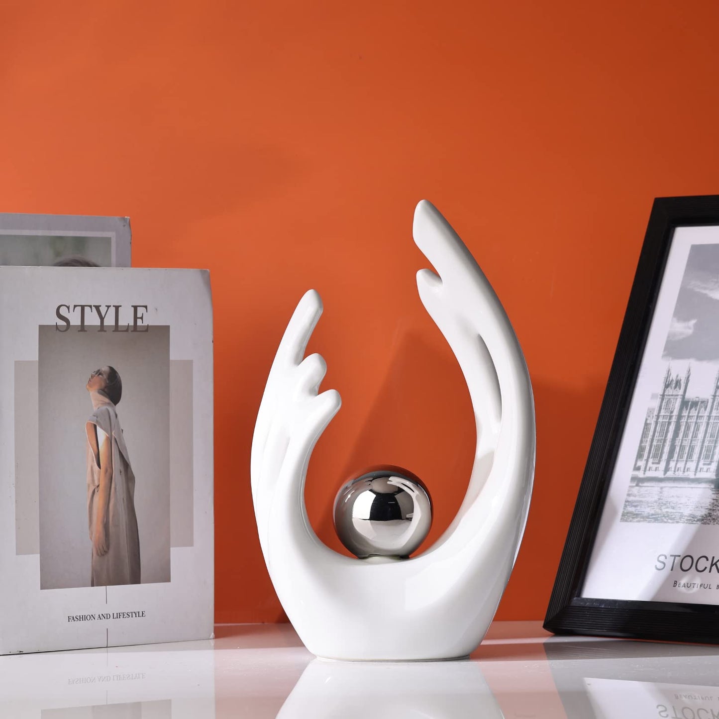 XMGZQ White Ceramic Abstract Statues and Sculptures,White and Sliver Art Ceramic Statues,Modern Home Decor for Living Room,Dining Table, Coffee Table,Shelf, Entrance,Home Desktop Sculpture Home Decor