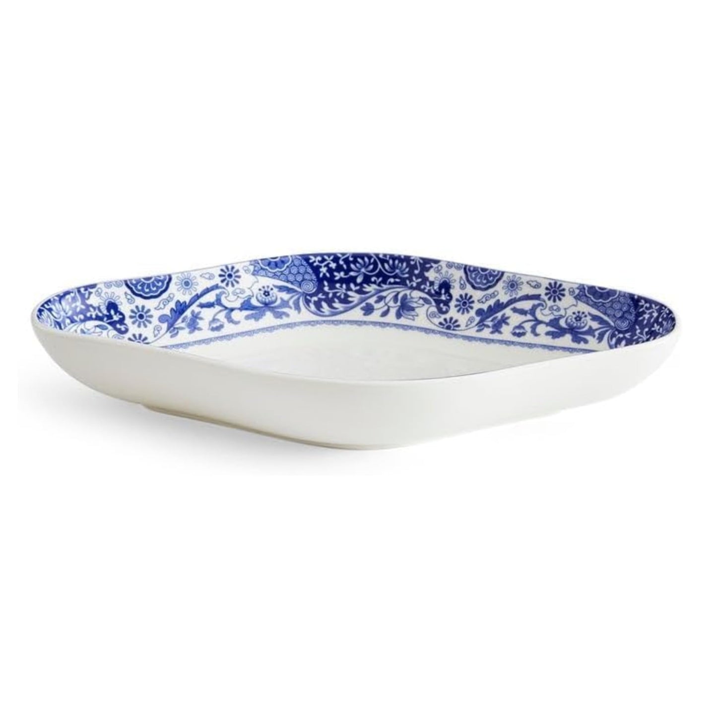 Spode Blue Italian Brocato Diamond Dish - 8.5-Inch Porcelain Serving Piece, Decorative Table Dish for Salads, Appetizers, Pasta, Desserts - Housewarming Gift
