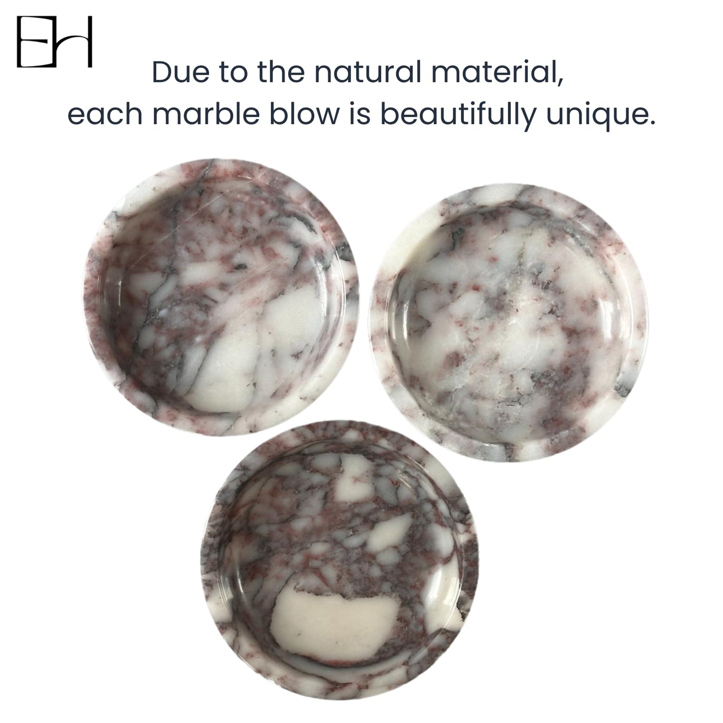 Marble Trinket Dish, Calacatta Marble Tray for Jewelry & Keys, Round Soap Dish & Decorative Stone Bowl Candle Holder for Entryway Table, Bathroom, Vanity (Viola, 5.5 INCH)