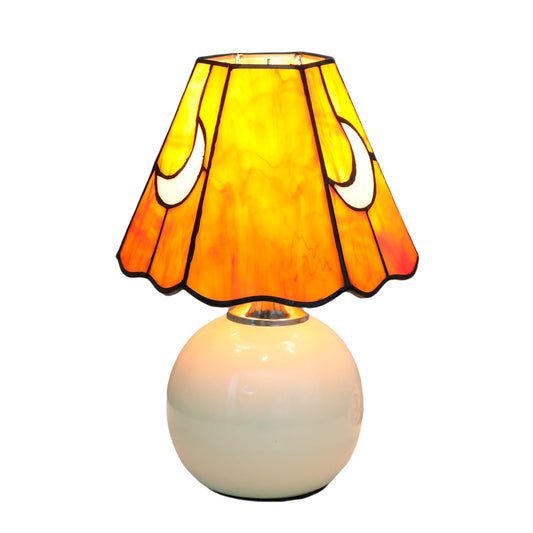 KIPHEPI Tiffany Style Moon Mushroom Stained Glass Table Lamp Orange Small Table Lamp Bedroom Bedside lamp Living Room Dining Room Office Decoration Desk lamp Home Decoration Creative Gift