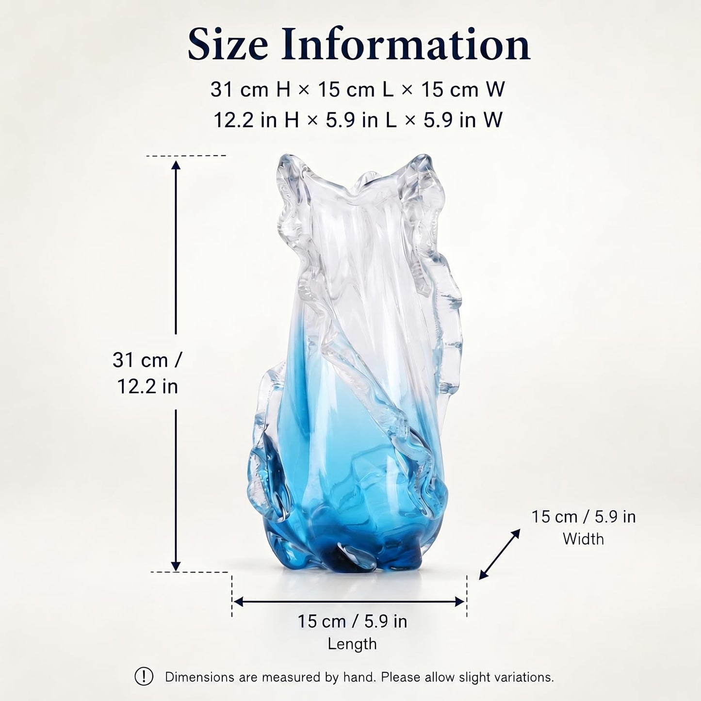 oliruim 12" H - Blown Blue Glass Vase, Unique Art Hand Blown Glass Vases for Coastal Home Decor Centerpiece, for Tabletop Shelf Mantel Entryway Room (Large)