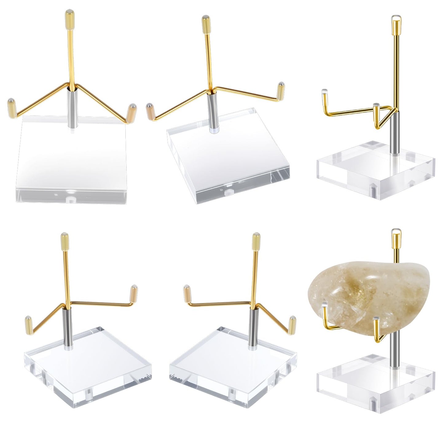 Nodaaiie 8Pcs Clear Acrylic Easel Display Stand with Adjustable Metal Arms Crystal Display Rock Gemstone Mineral Geode Fossil Coral Display Holder (2.4 x 2.4 x 3.8 Inch)