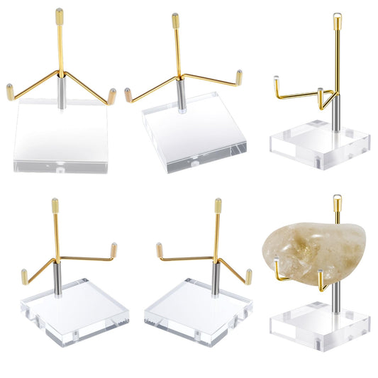 Nodaaiie 8Pcs Clear Acrylic Easel Display Stand with Adjustable Metal Arms Crystal Display Rock Gemstone Mineral Geode Fossil Coral Display Holder (2.4 x 2.4 x 3.8 Inch)