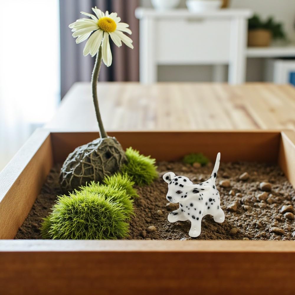 WitnyStore Tiny 1¼" White Black Spotted Walking Dalmatian Pup Dog Figurine - Miniature Hand Made Painted Ceramic Dogs Puppy Canine Animals Cute Porcelain Decorative Collectible Figures Décor Gifts