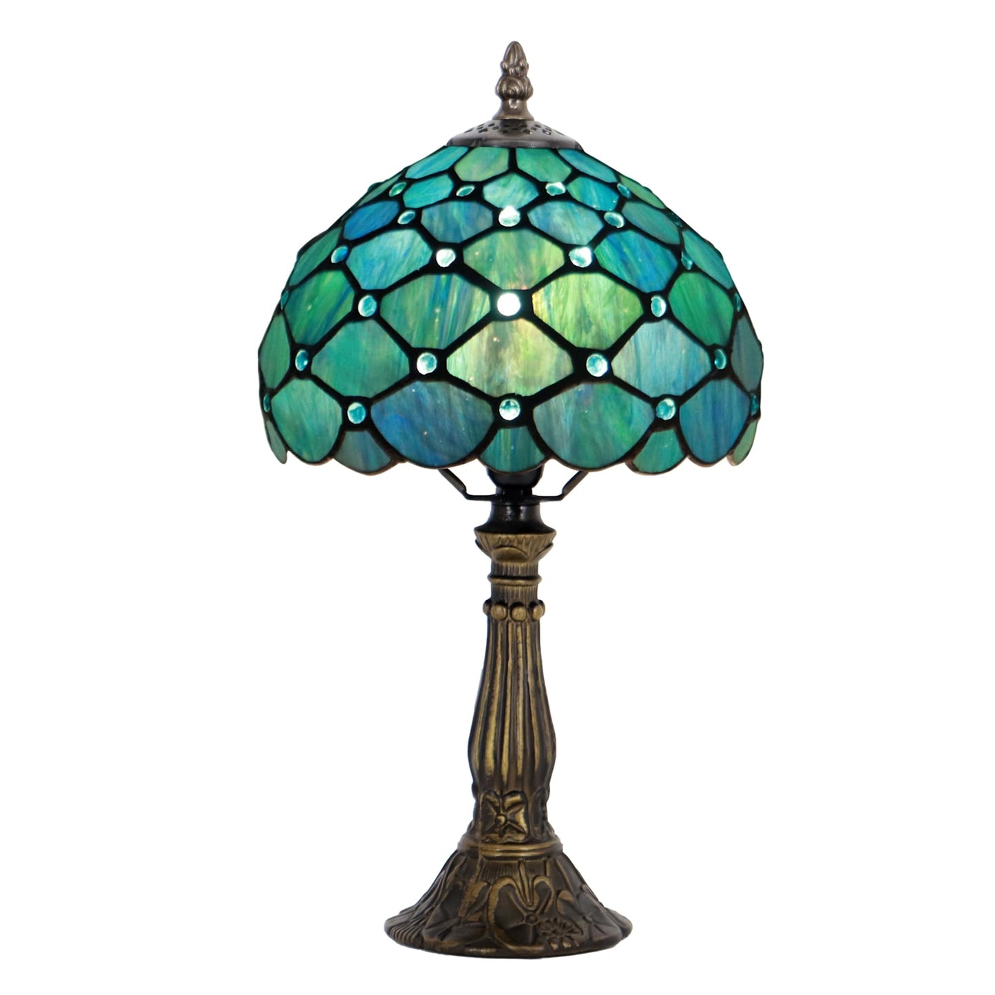 LXHCYOU Small Tiffany Lamp Mini Accent Table Lamp Stained Glass Desk Memory Lamp Sympathy 8X14.5 Inch (Sea Blue Pearl Style)