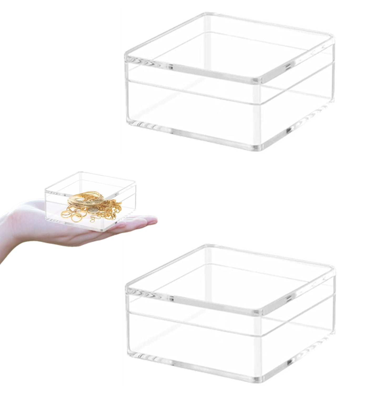 LOVPLAY Acrylic Box Clear Display Box Plastic Square Cube Acrylic Storage Containers Wedding Candy Box for Jewelry Collectibles, Minerals,Figurines 4x4x2.4Inch/100x100x60mm