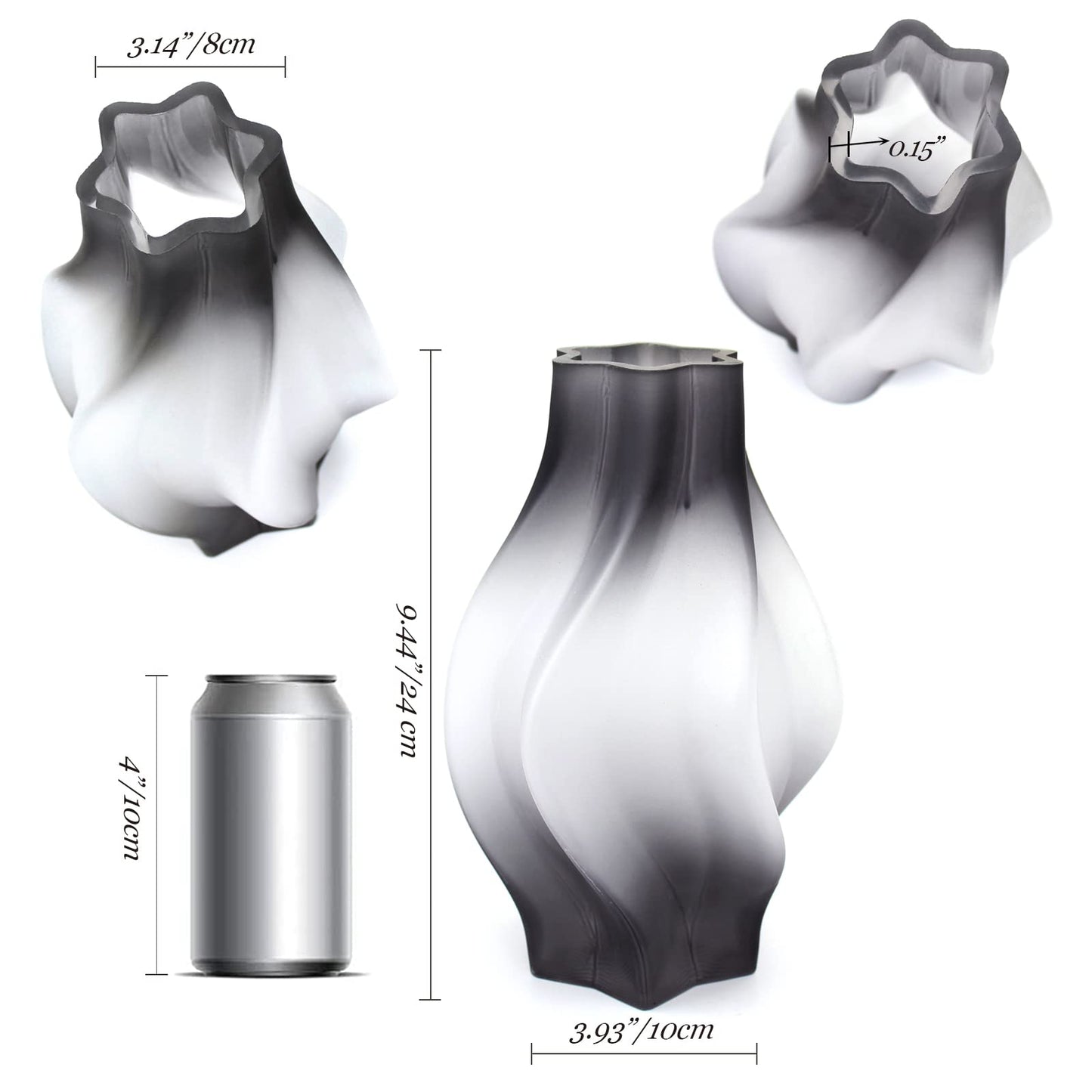 Serdic Modern Glass Flower Vase for Home Decor - Decorative Vase for Living Room, Bedroom, Dinner Table, Wedding Decorations (Grey)