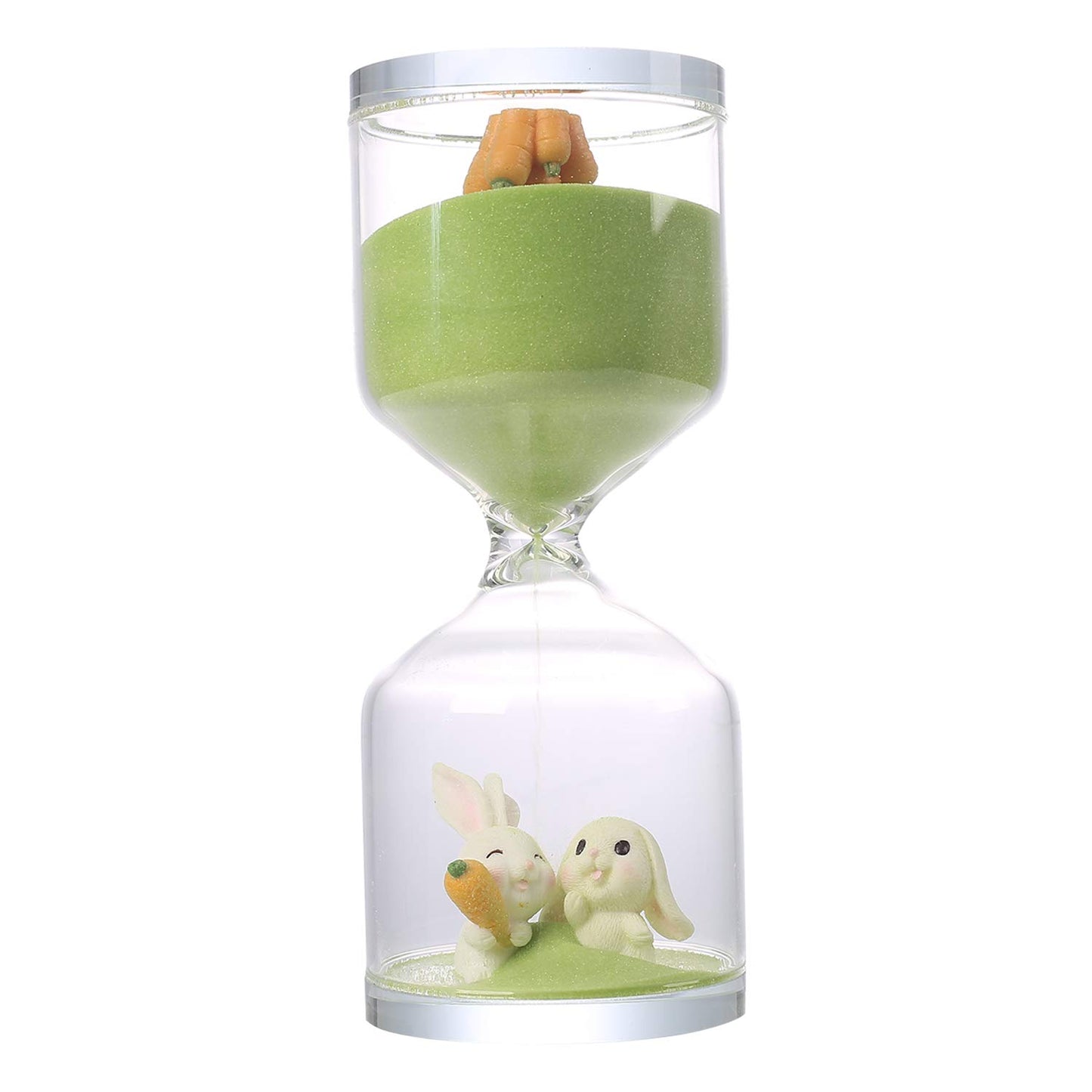 Falytemow 30 Minutes Hourglass with Carrots and Rabbits Green Sand Timer Desktop Decoration for Kitchen School Teaching