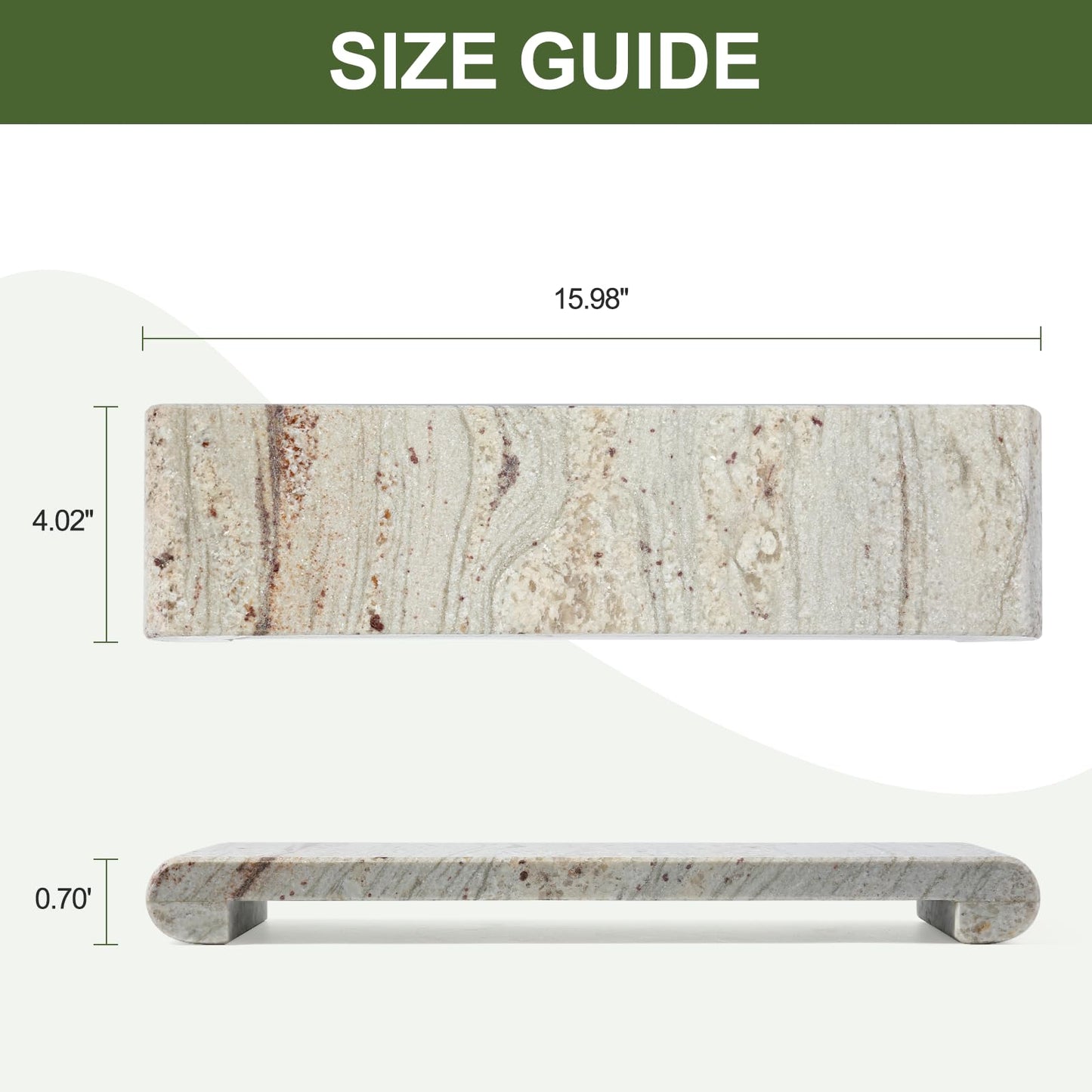 Erongoo Marble Tray Pedestal Stand, 16"x4" Marble Vanity Tray with Feet for Bathroom Counter, Rectangular Marble Riser for Kitchen Sink, Soap Dispenser Perfume Jewelry Stone Organizer (River White)