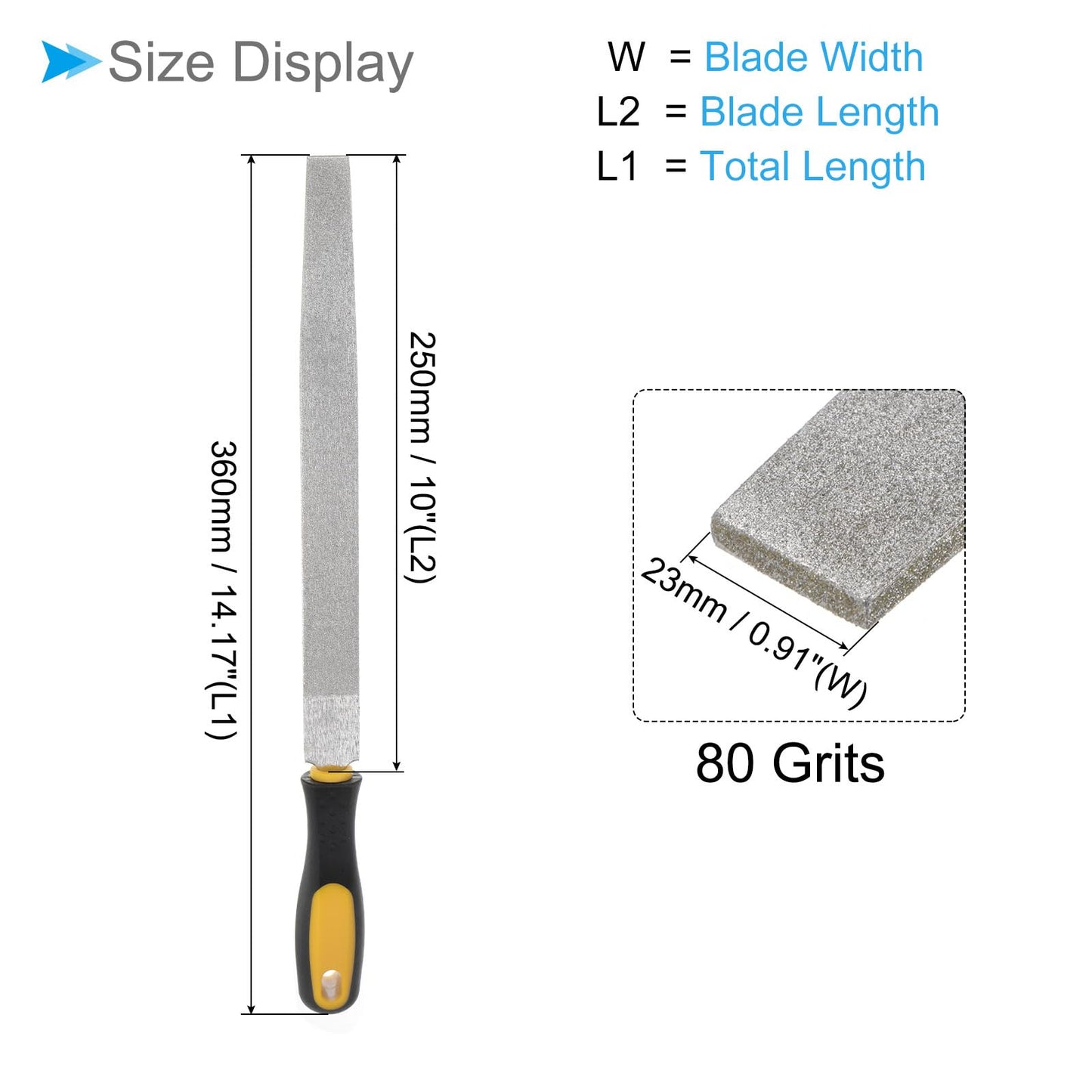 CoCud Diamond Coated Flat File, 10 Inch 80 Grits, Diamond Hand Rasp with Non-Slip Handle - (Applications: for Grinding on Glass Stone Marble Rock Bone)