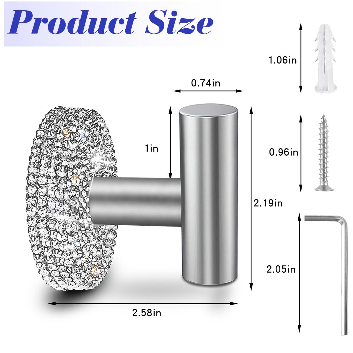 Mifoneix 2 Pack Shine Bathroom Towel Hooks Wall Mount Glitter Hooks Sparkle Silver Towel Racks Coat Hooks, Heavy Duty Robe Hook Holder for Home Living Room Office Hotel