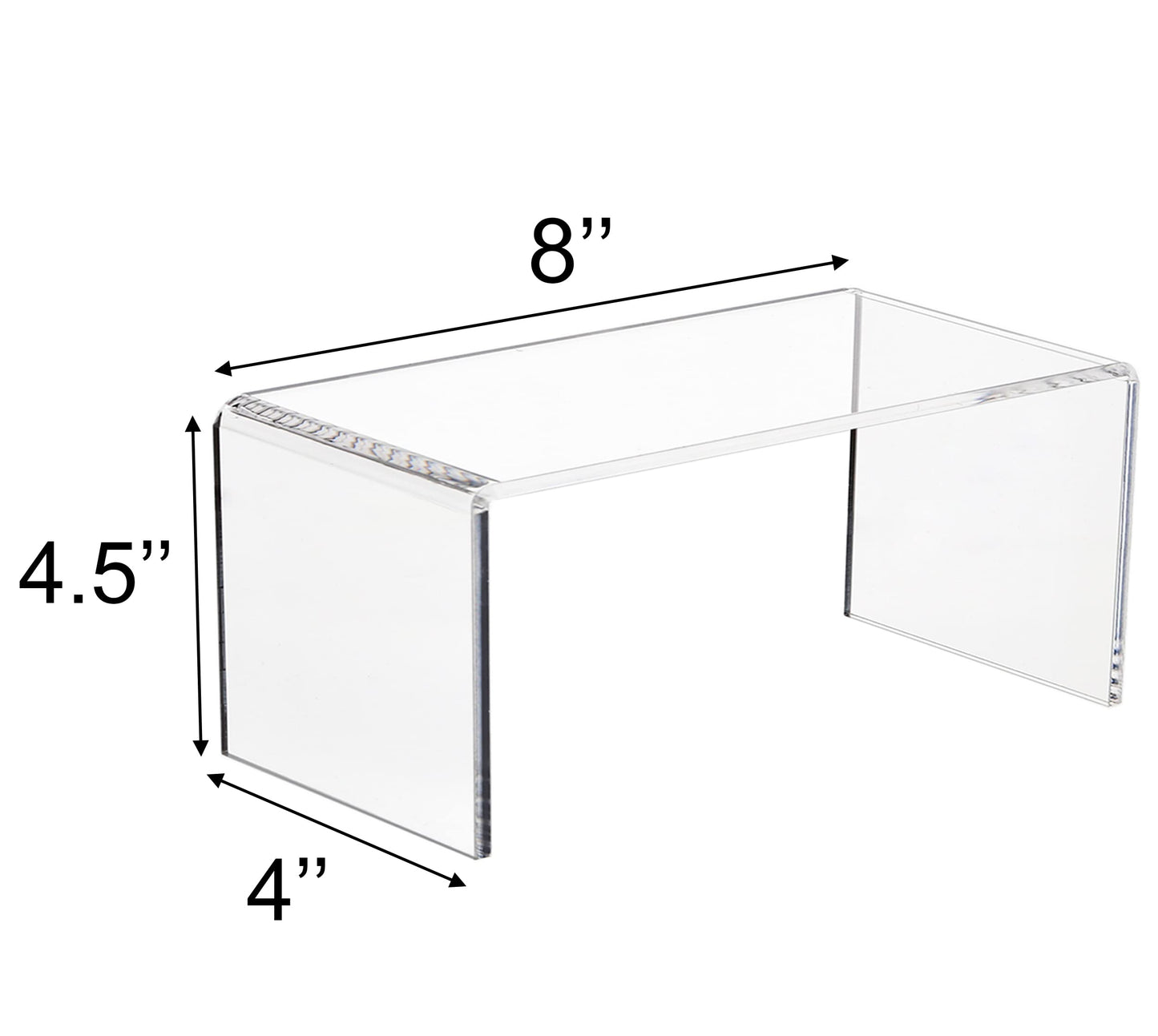 Jusalpha 4 PC Clear Acrylic Risers, Acrylic Display Risers Shelf Showcase Fixtures for Jewelry, Display Stand for Amiibo Funko POP Figures, Cupcakes, Food Display, Cabinet- (8''x 4''x 4.5'', 4 sets)