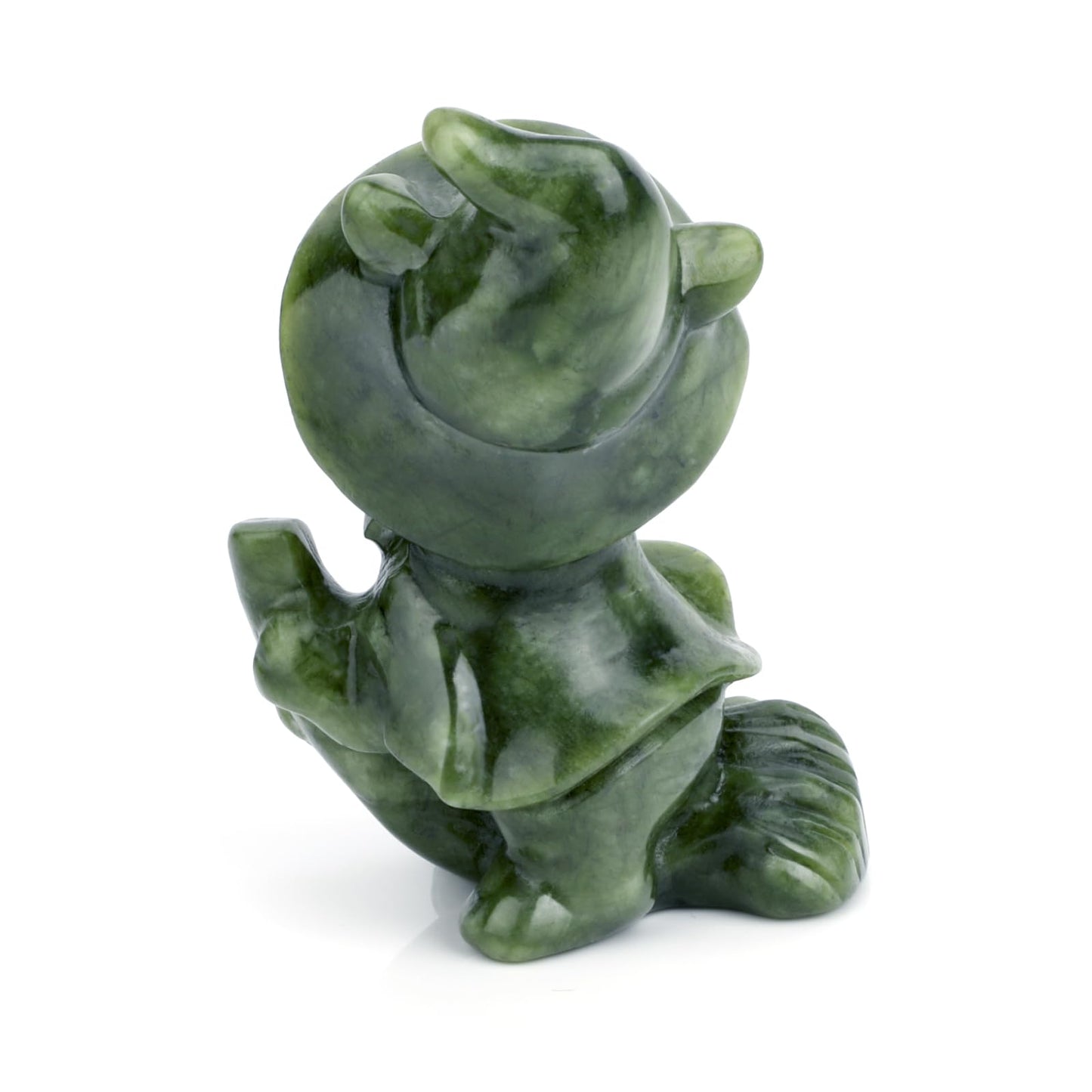 gemshan Green Natural Jade Witch Kitten Hand Carved Art Animal Figurine for Home Office Decoration with Luck