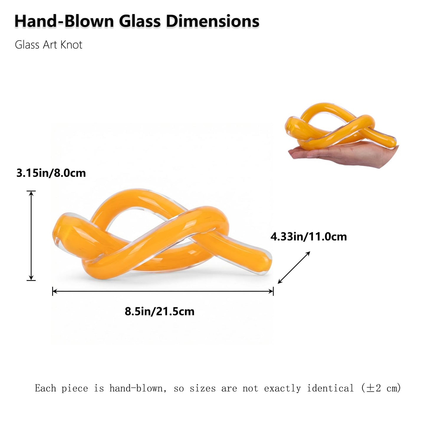 LCCCK Yellow Abstract Glass Knot Sculpture, Hand Blown Glass Decor for Coffee Table TV Cabinet, Shelf or Mantel Accent, Modern Knot Art for Coastal Living Room Tabletop Knick Knacks