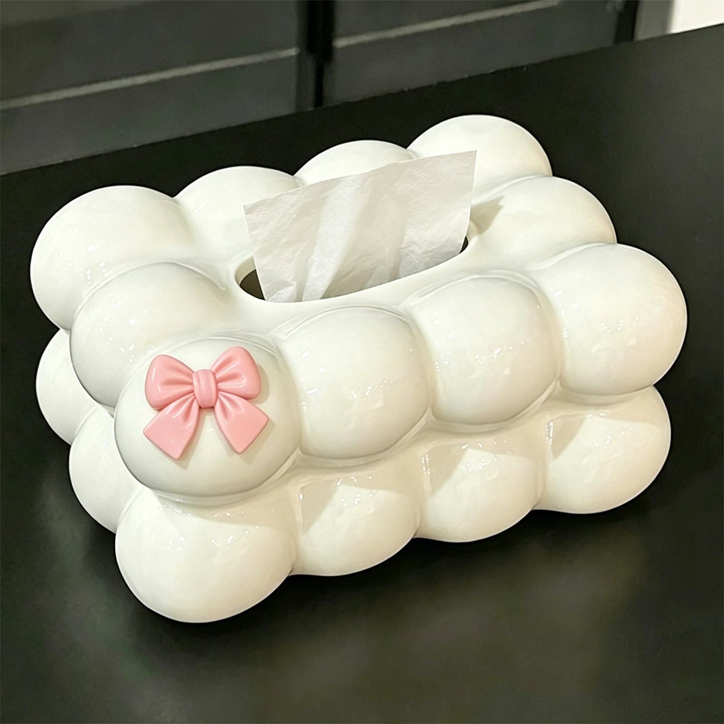 Bazasa White Decorative Tissue Holder Ceramic Tissue Box Cover Porcelain Bathroom Accessories Modern Home Decor for Women