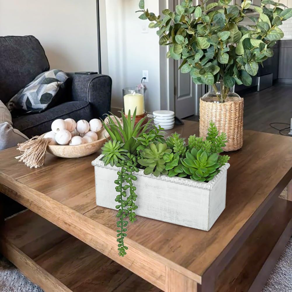 Arborus Fake Plants Succulents in Wooden Pot Faux Plants Indoor Artificial Succulent Arrangement for Home Office Farmhouse Desk Decoration