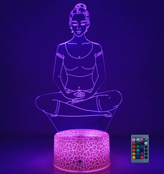 YTDZLTD Creative 3D Yoga Meditation Night Light 16 Colors Changing USB Powered Remote Control Touch Switch Decor Lamp Optical Illusion LED Table Desk Lamp