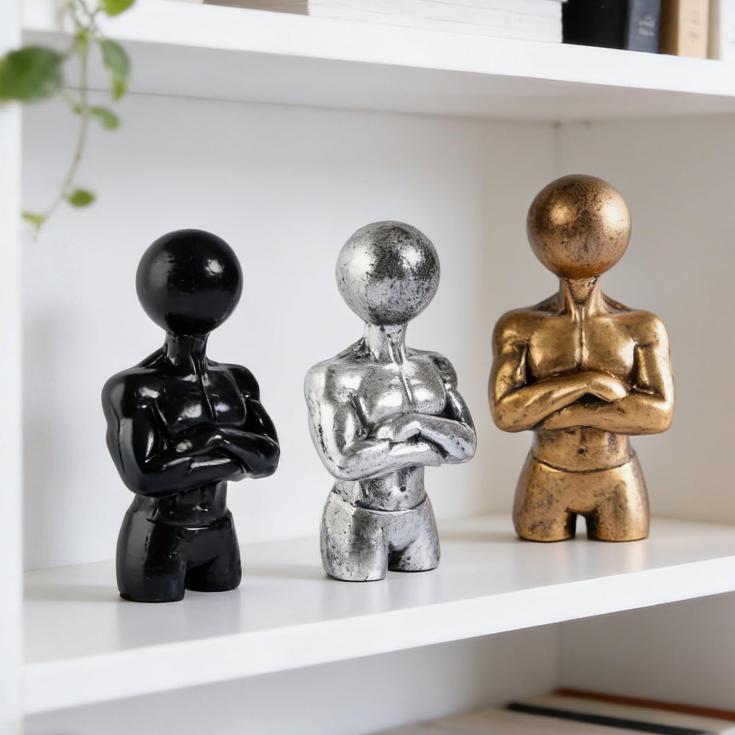 Brizoria Sculptures Unique Home Decor Abstract Male Bust Statue Crossed Arms Resin Tabletop Shelf Accent in Silver Bronze Black for Office Living Room Home Gym, Gold