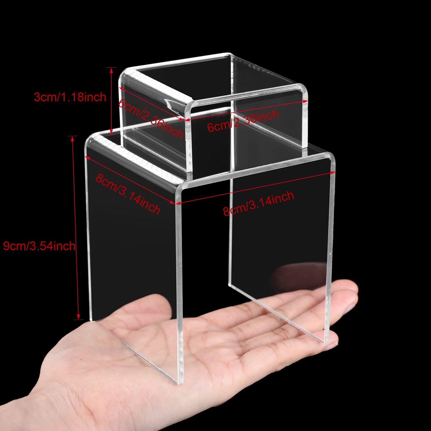 Chuangdi 20 Pcs Acrylic Display Risers, Clear Plastic Product Stand, Food Display Riser for Table Party Jewelry Shelf Decor for Figure Dessert Cupcake Candy Action Showcase(Clear,Medium Set)