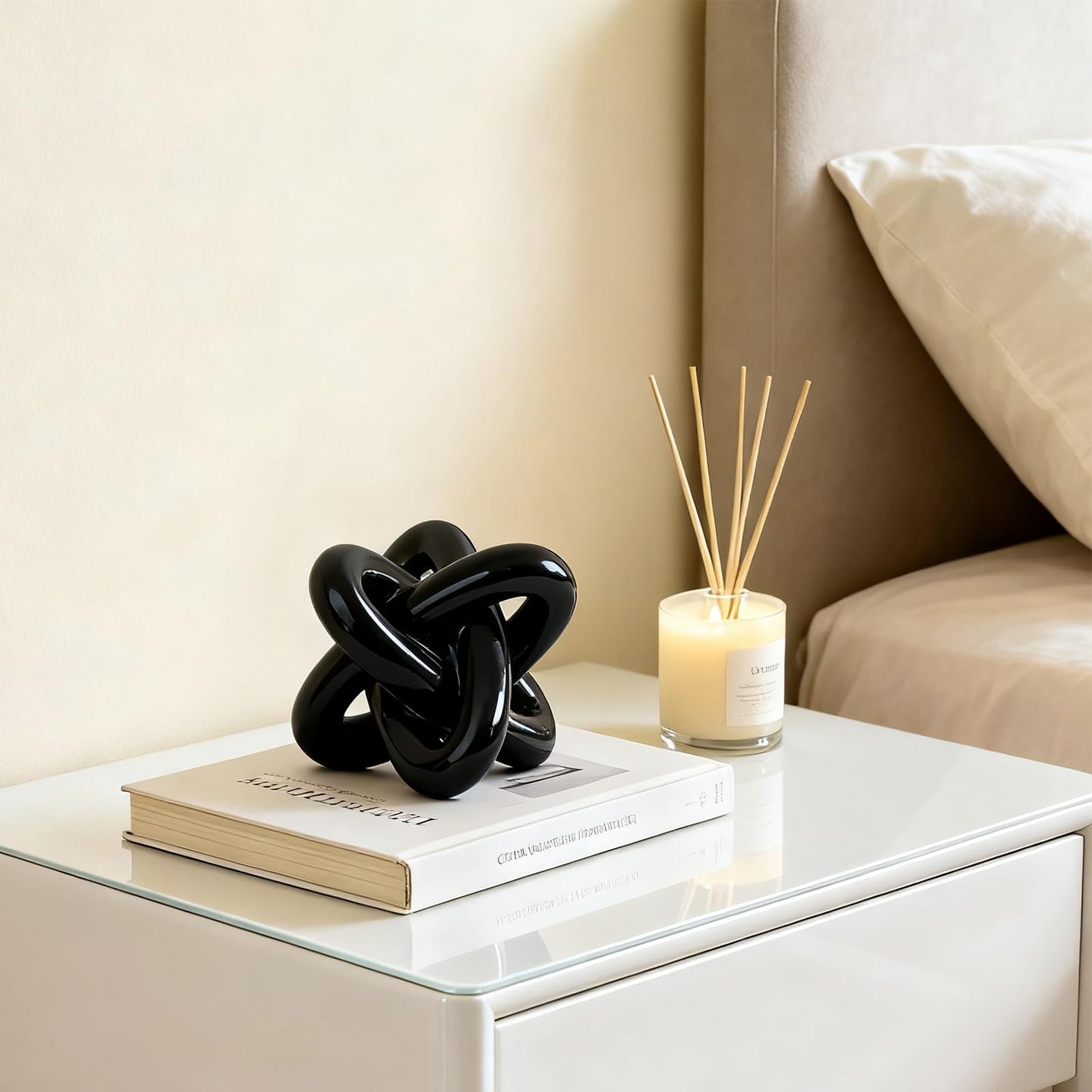 DOVDOV Black Knot Sculpture, Triple Knot Statue, Black Home Decor, Perfect for accenting Rustic-Style Coffee Tables, Living Room TV Stands, Dining Tables, and entryway Shelves.