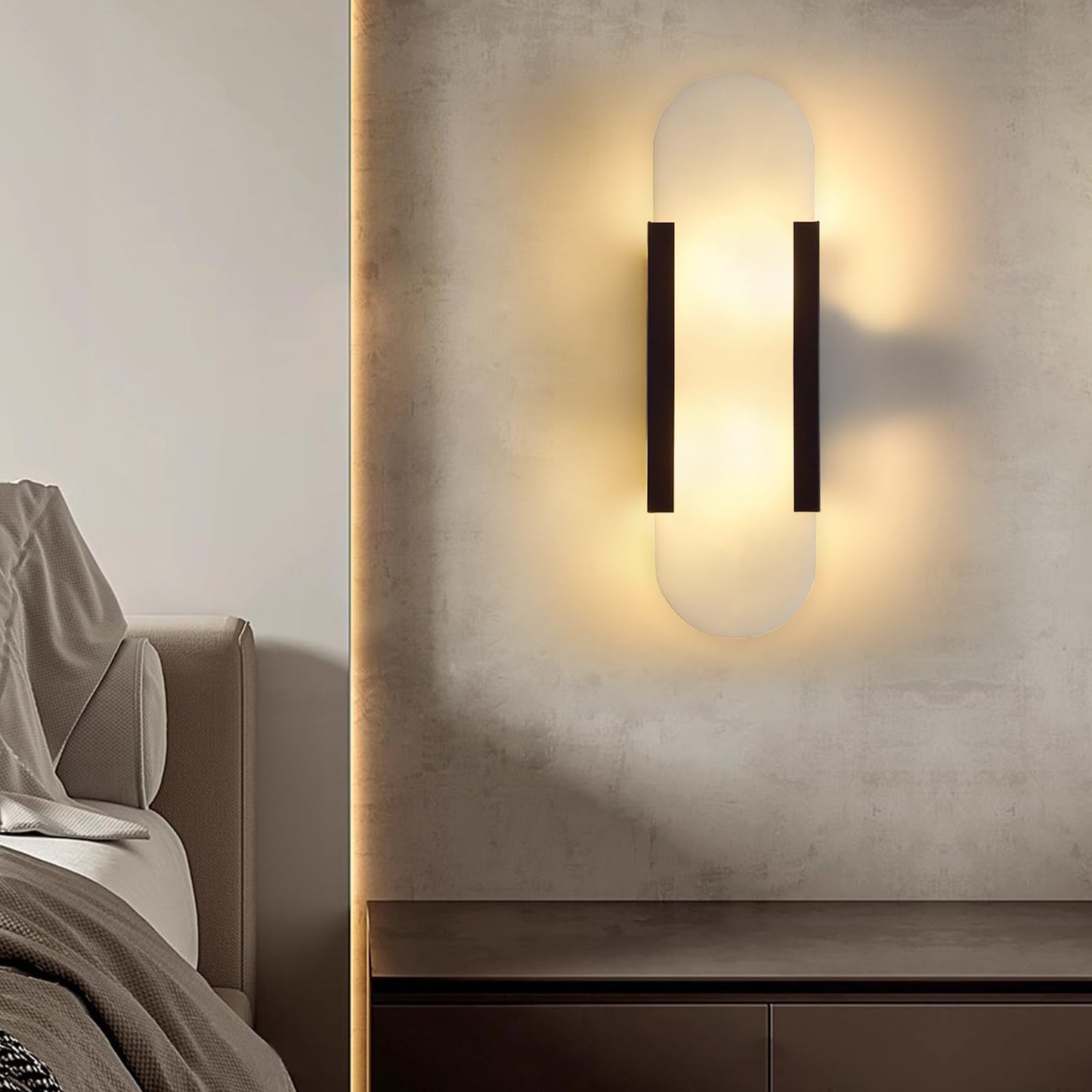 Fanyank 13.8in Alabaster Wall Sconces,Natural Marble Wall Lighting，Alabaster Wall Lamp for Bedroom Stairs, Living Room, Vanity, Hallway Bedside(Bulb Included)
