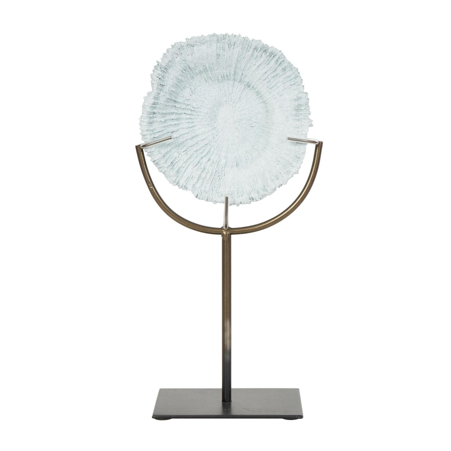 Deco 79 Polystone Coral Decorative Sculpture Textured Home Decor Statue with Bronze Stand, Accent Figurine 6" x 4" x 13", Light Blue