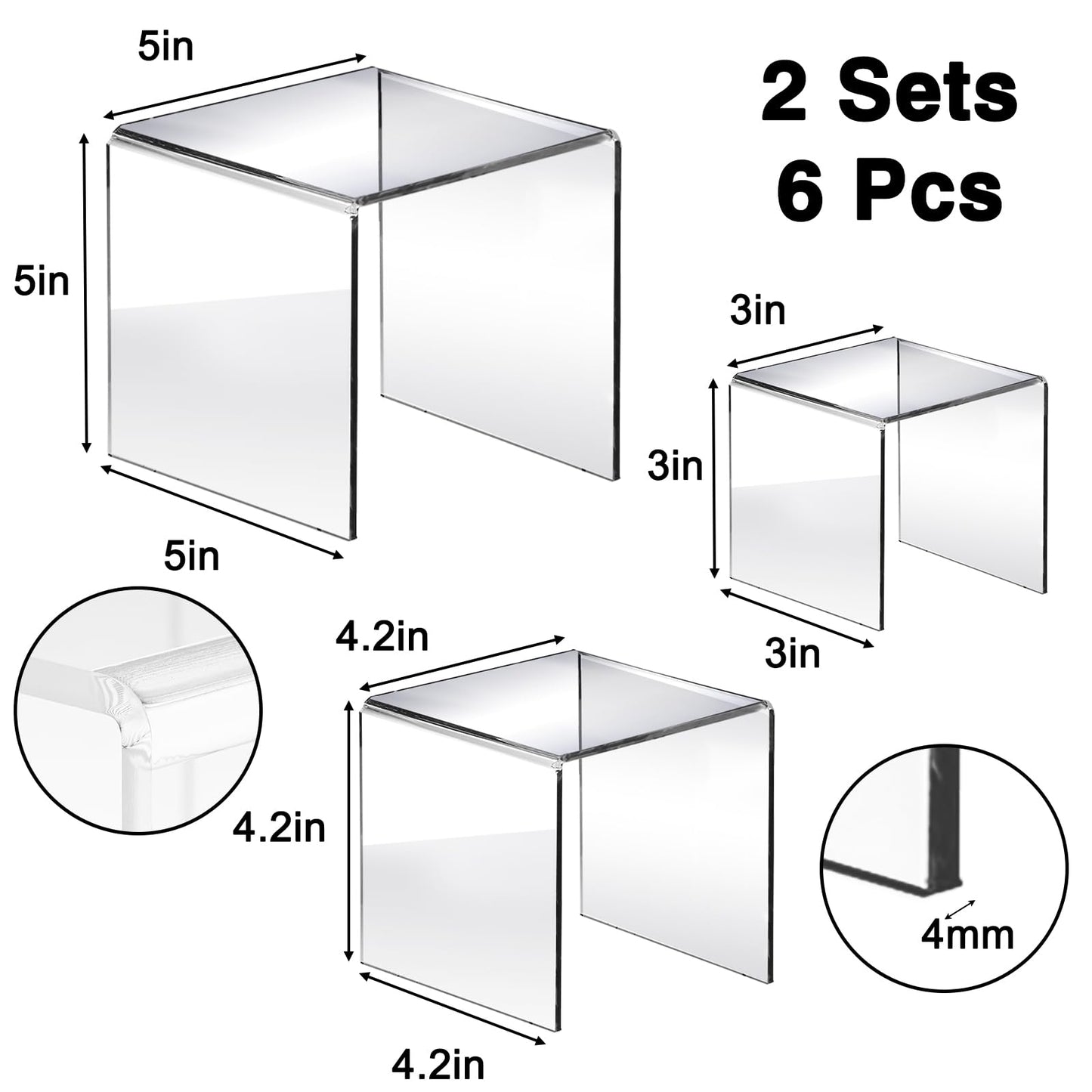 Fixwal 2 Set Acrylic Display Risers Cupcake Stands Clear Dessert Table Display Set, Display Shelf for Funko POP Figures-3"x4"x5"