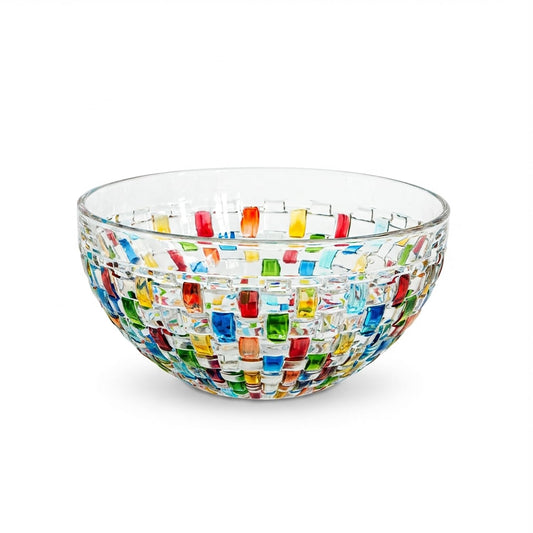 MAGCOLOR Hand Painted Colorful Glass Crystal Salad Bowl-6.9 inch Diameter. Decoration Glass Mixing Bowl For Home,Office,Wedding Decor, Fruit, Snack, Dessert, Server.