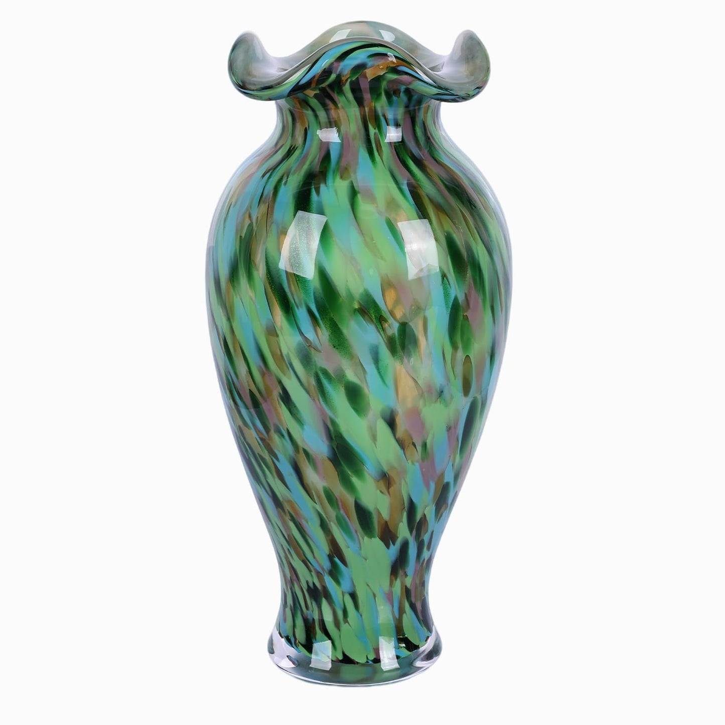 Hand-Blown Decorative Green Glass vase, Unique Green Glass vase, Modern Art Home Decor, Perfect as a Centerpiece for Living Room Dining Tables, Display on TV cabinets, or Wedding Floral Arrangements.