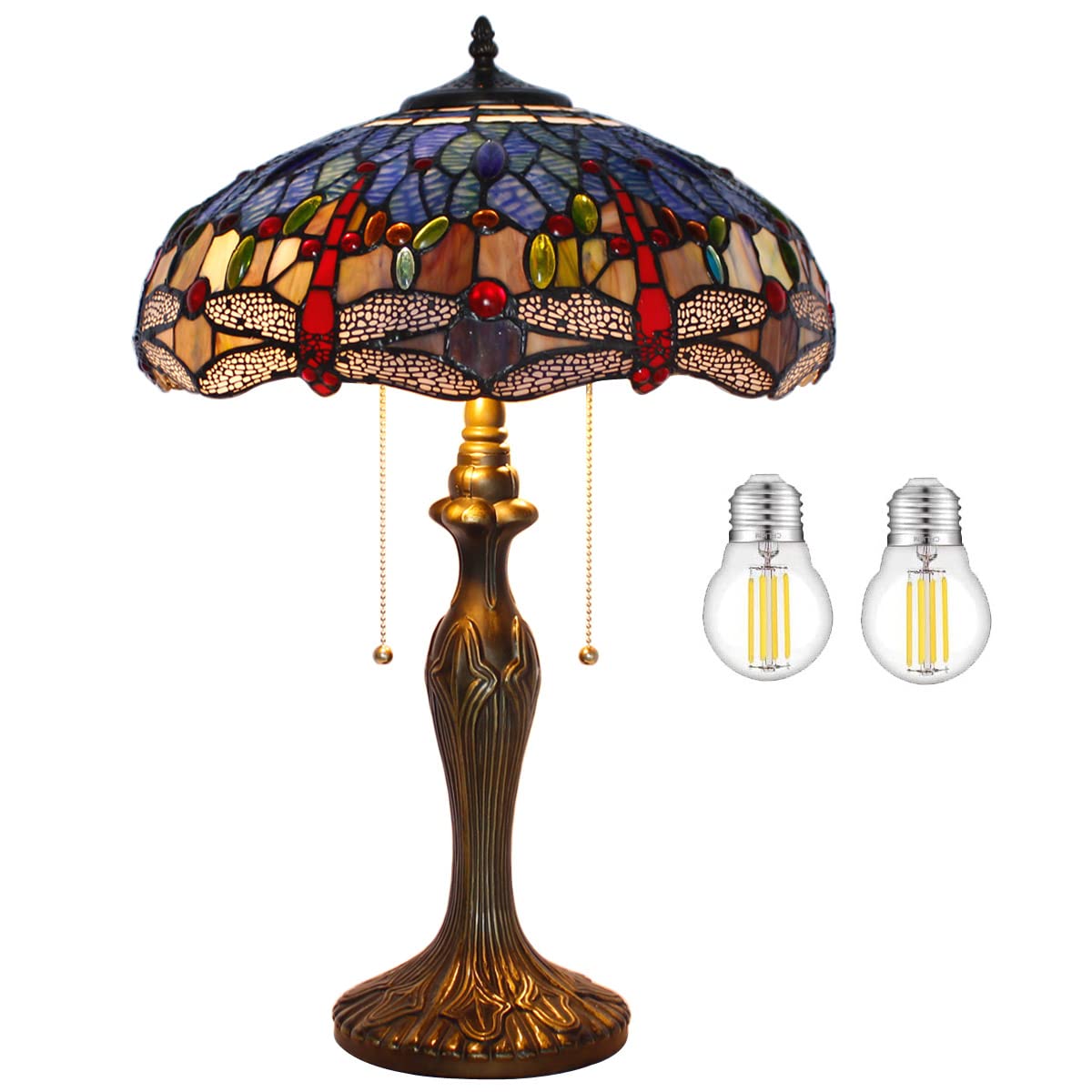WERFACTORY Tiffany Table Lamp Stained Glass Dragonfly Style Bedside Lamp