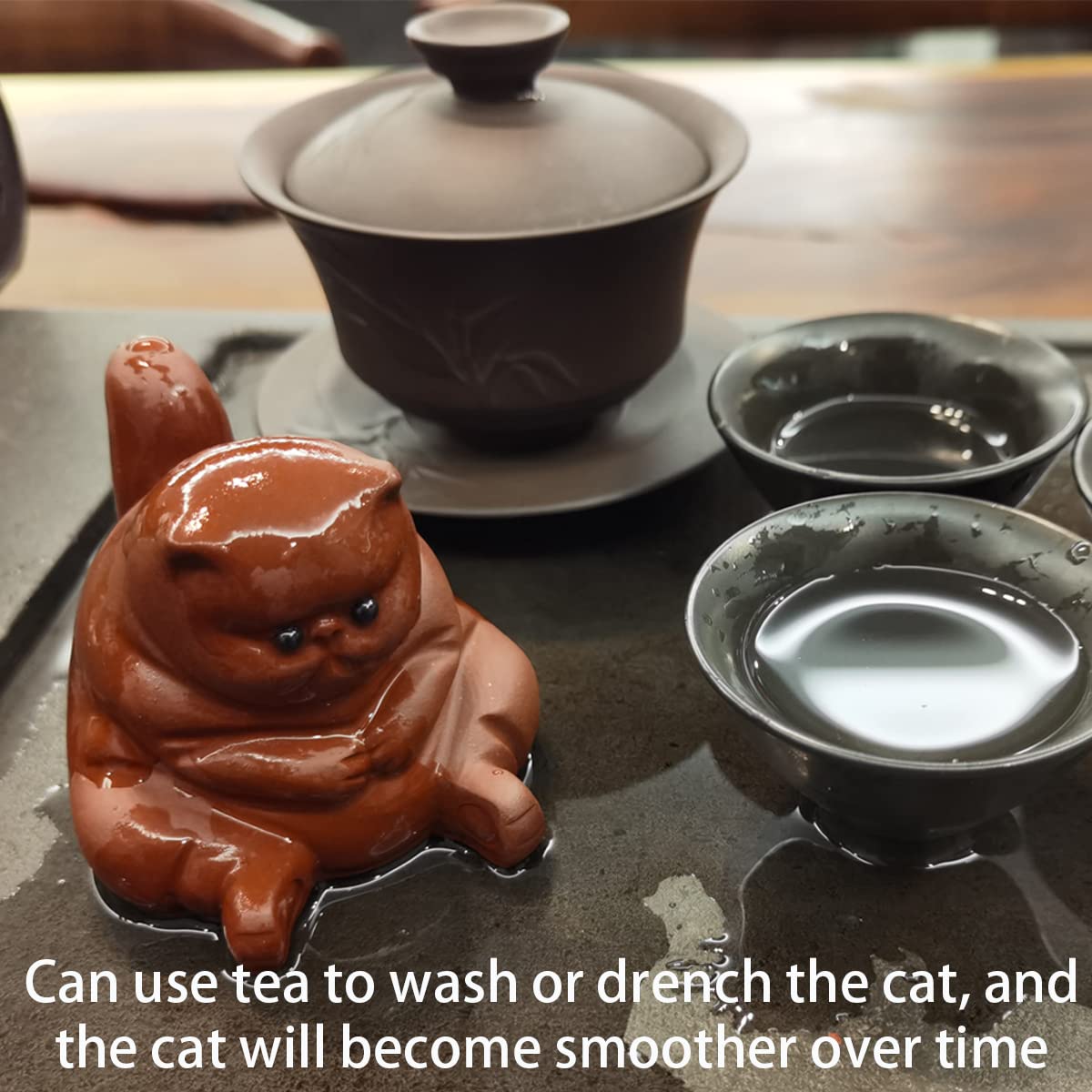 EAEDMY Purple Sand Figurine - Cute Kungfu Tea Pet Gift for Tea Lover Friend - Home Decoration Ornament (Angry Cat)