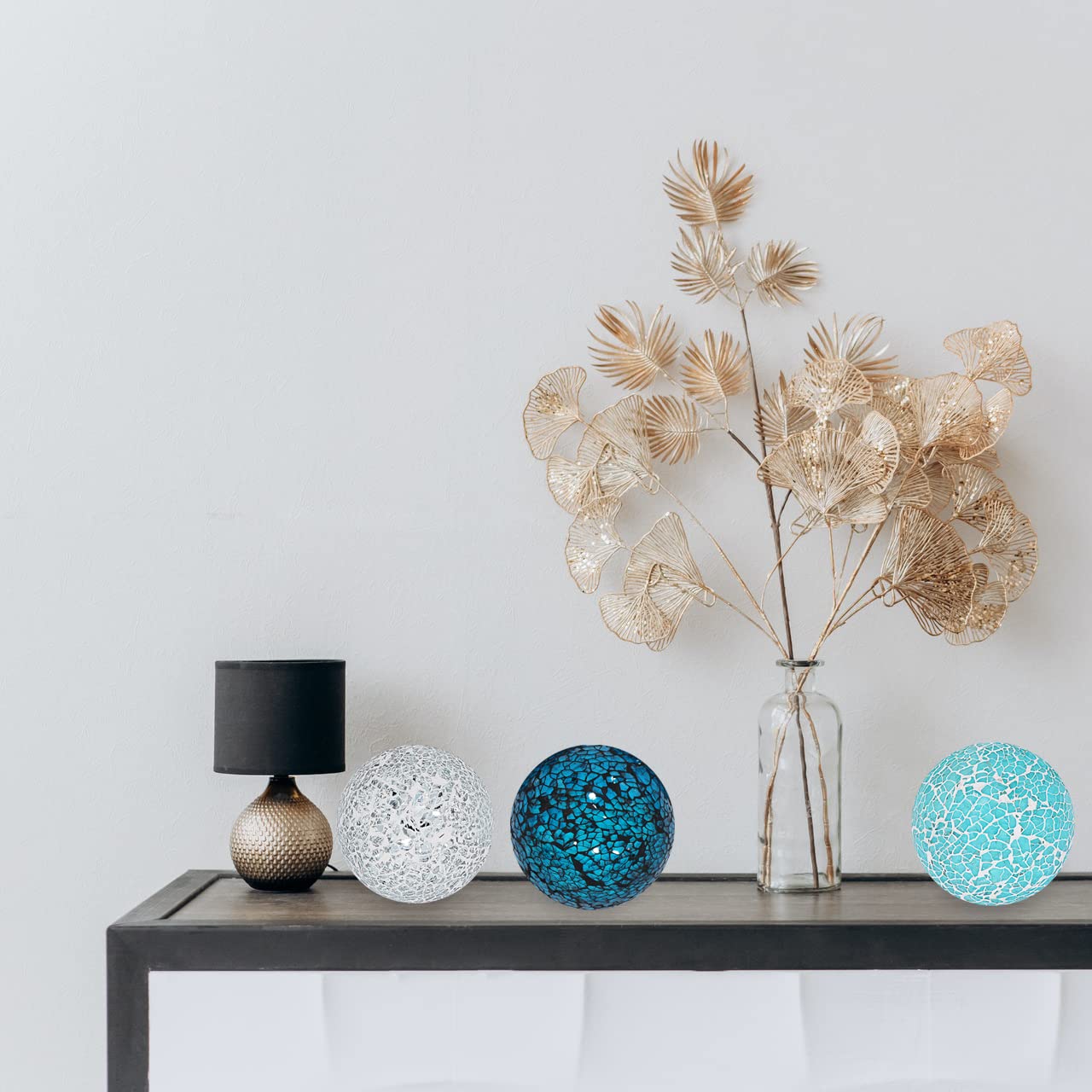 Kunjocy 3 Pieces Decorative Glass Orbs 4 Inch Glass Mosaic Sphere Balls Centerpiece Balls for Bowls Vases Dining Table Decor (Blue)