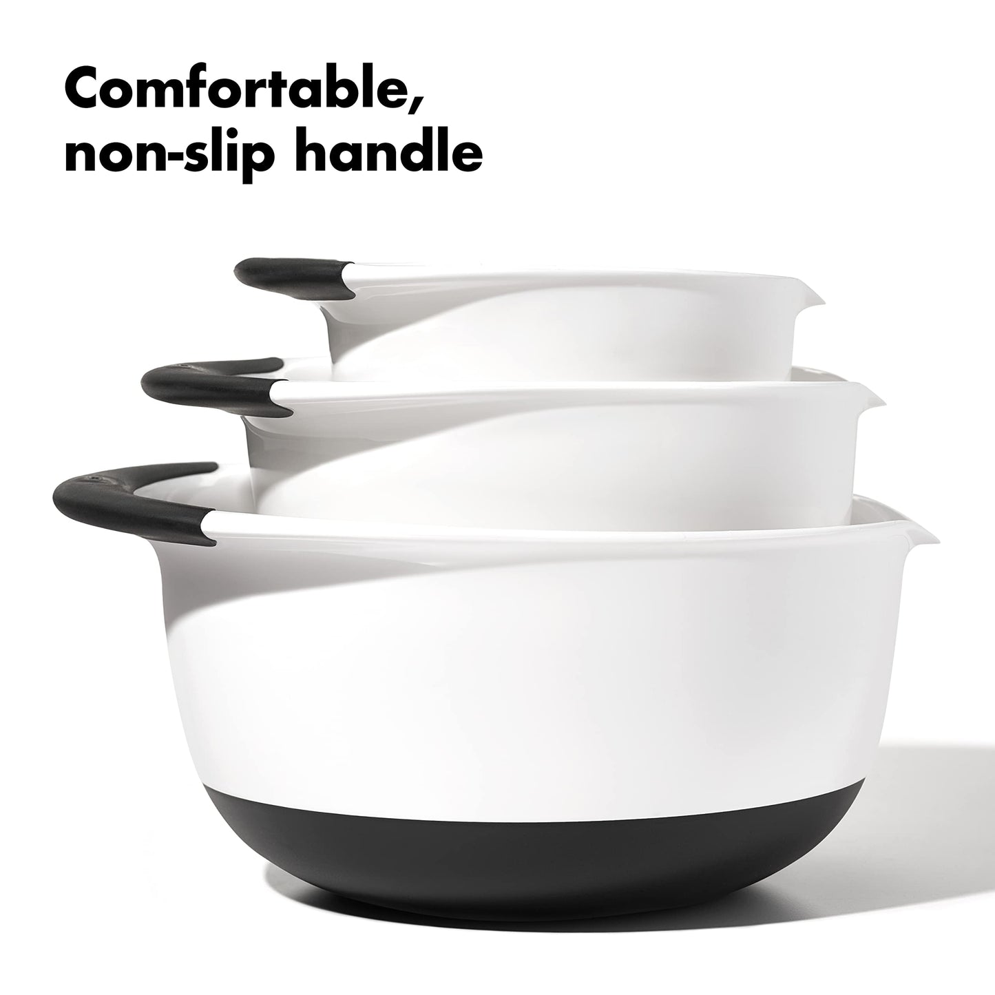 OXO Good Grips 3- Piece Plastic Mixing Bowl Set, 2500 ml,White/Black