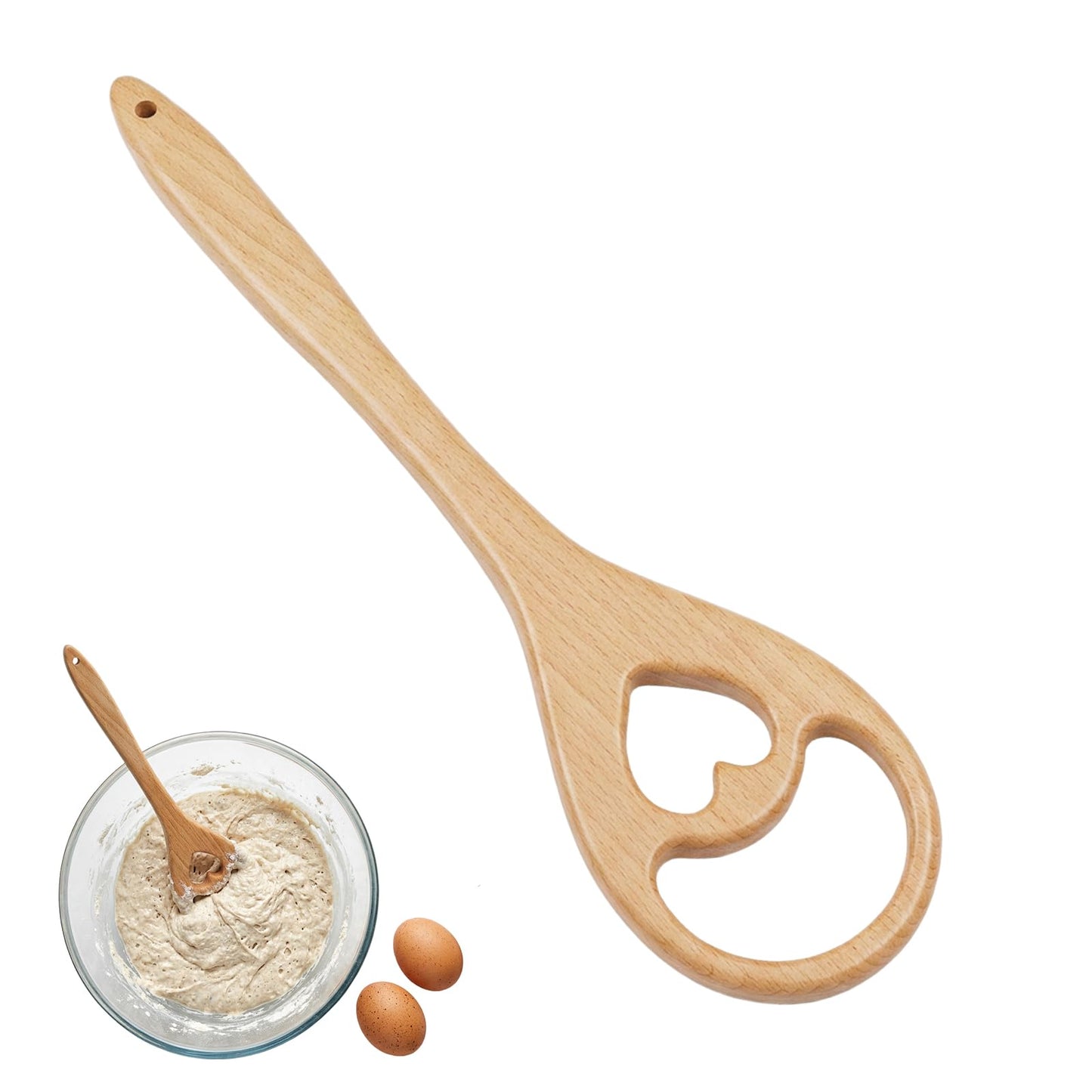 Wooden Danish Dough Whisk - 12.6" Handcrafted Dutch Bread Whisk for Batter, Pizza Dough & Baking - Upgraded One-Piece Sourdough Whisk with Flow-Through Design