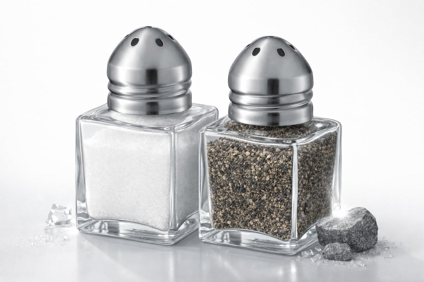 12 Pack Glass Salt and Pepper Shakers with Stainless Steel Lids – Square Refillable Spice Shaker Set for Restaurant, Kitchen, Diner & Commercial Use