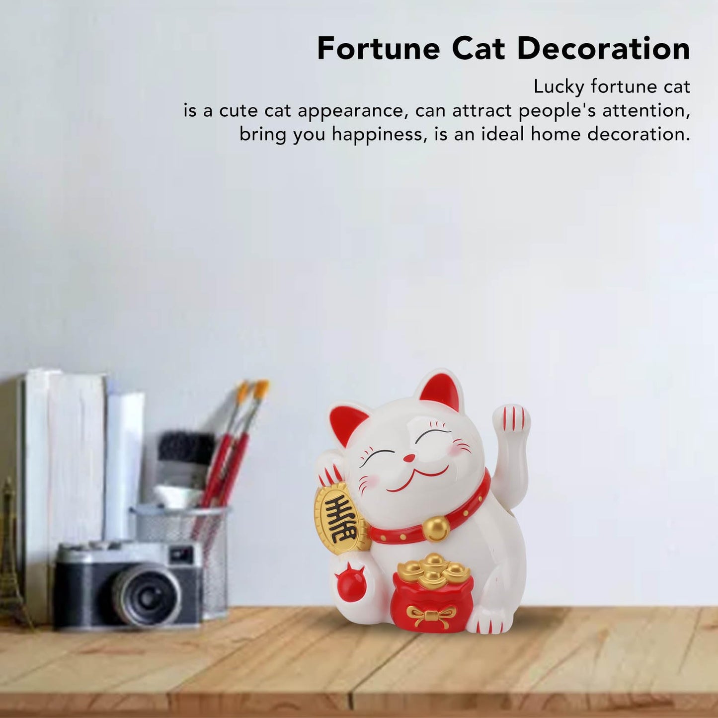 ZJchao Lucky Cat Waving Arm, 5.5in Vivid and Lovely Chinese Cat, Statue Decorations for Decorating Front Desk, Car, Business Openings (MLY11020-1 White)