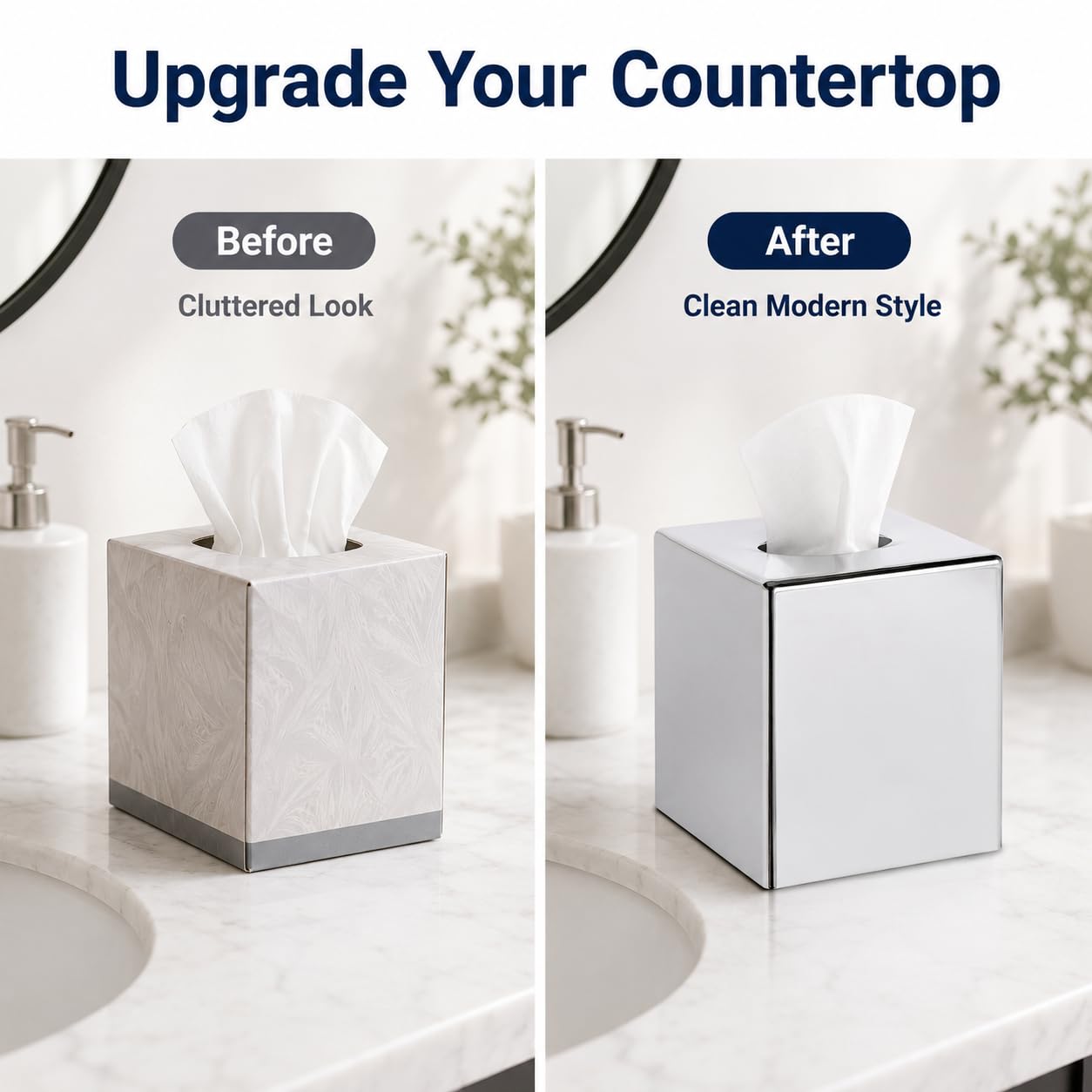 IMIKEYA Square Tissue Box Holder Modern Decorative Tissue Box Cover for Home Kitchen Countertop Office Desk, Sliver, 5.4 Inch