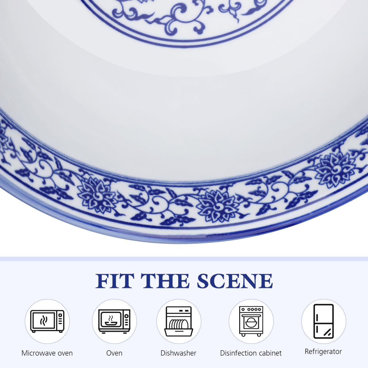 Kichvoe Blue White Porcelain Bowl 6.88 Inch Chinese Style Ceramic Soup Bowl for Rice Noodles Salads Home Kitchen Dinnerware