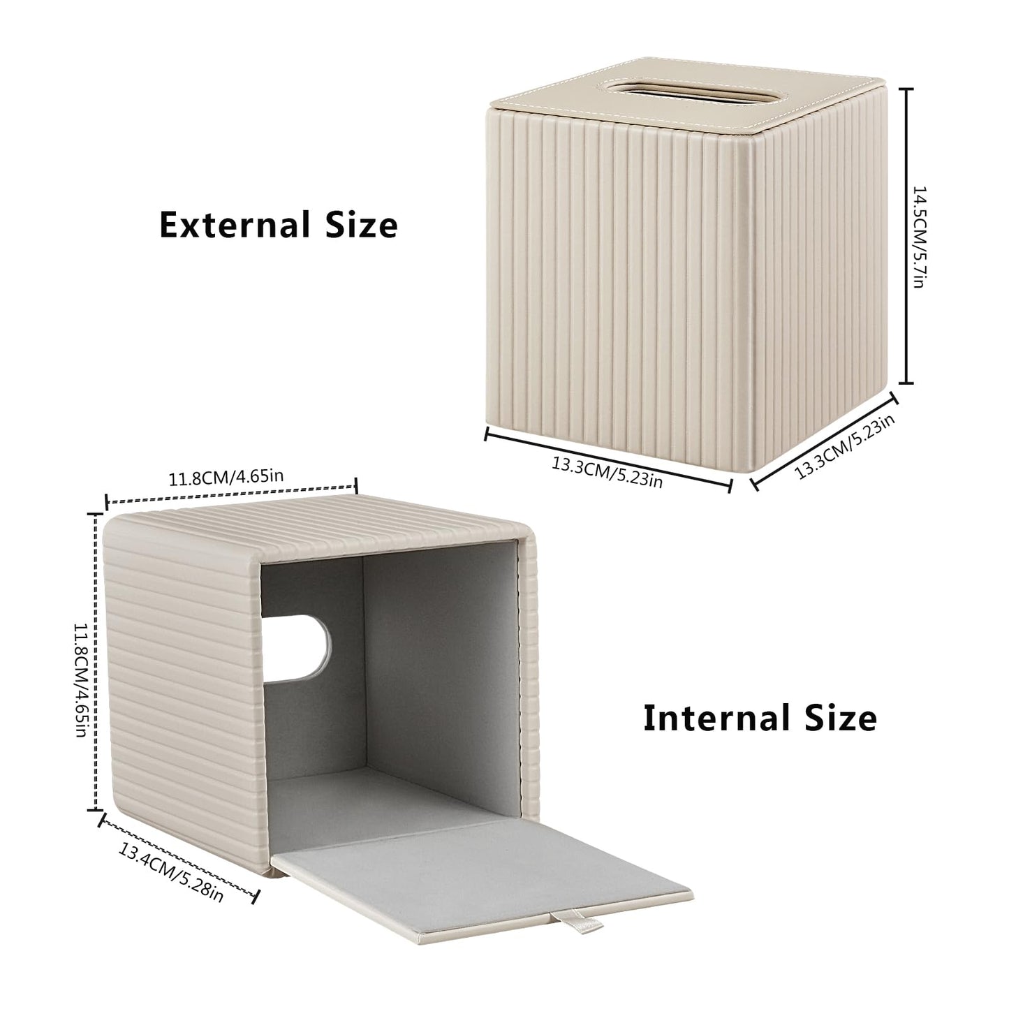 XNONE PU Leather Tissue Box Cover Square Tissue Box Holder for Bathroom Vanity Countertop Night Stands Bedroom Office Desk,Modern Tissue Decorative Organizer with Magnetic Closure,Beige