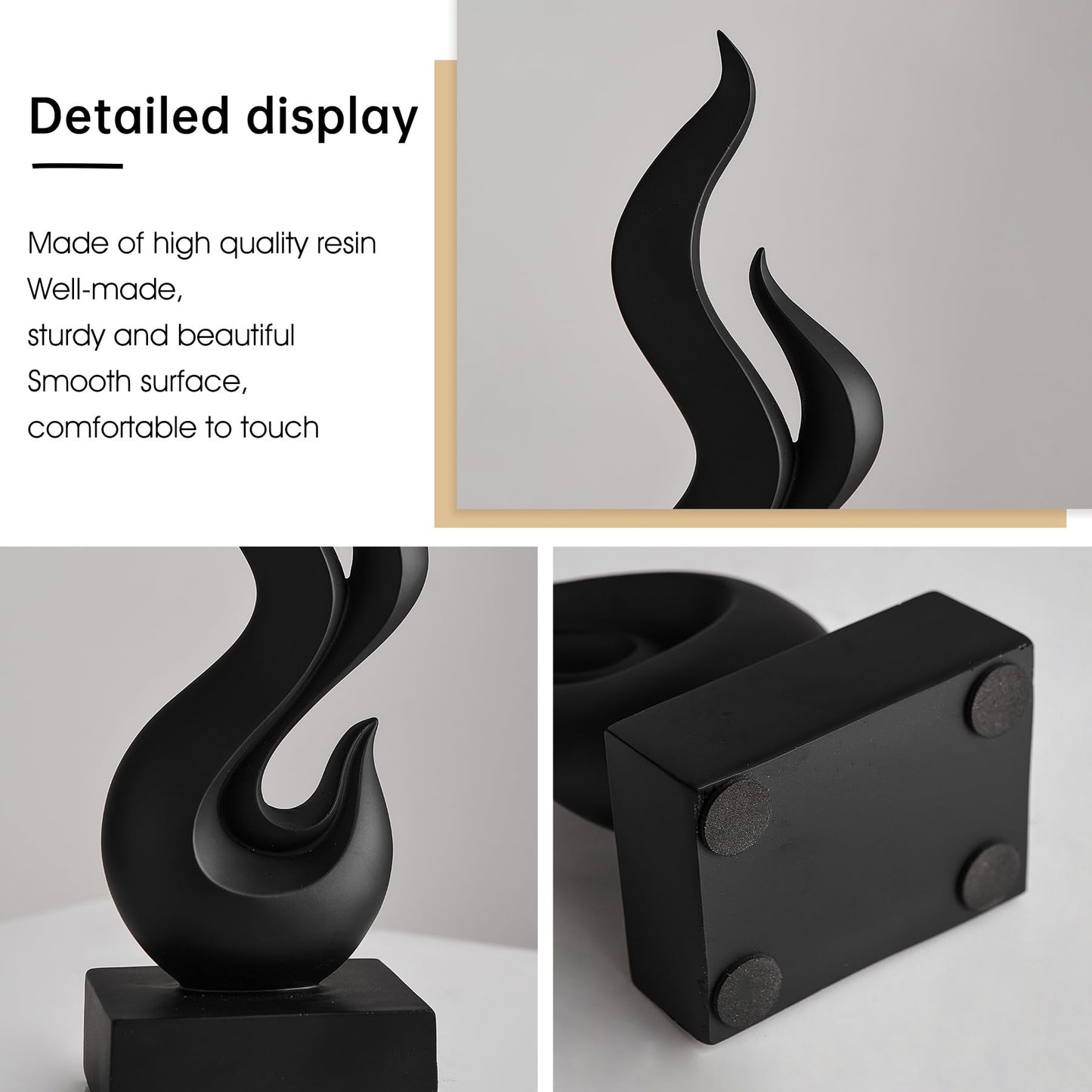 Modern Abstract Art Table Decoration, Gold Decor Flame Statue for Living Room Home, Black Shelf Decor Accents, Abstract Art Resin Sculpture for Dining Room, Office & Coffee Table Centerpiece (Black)