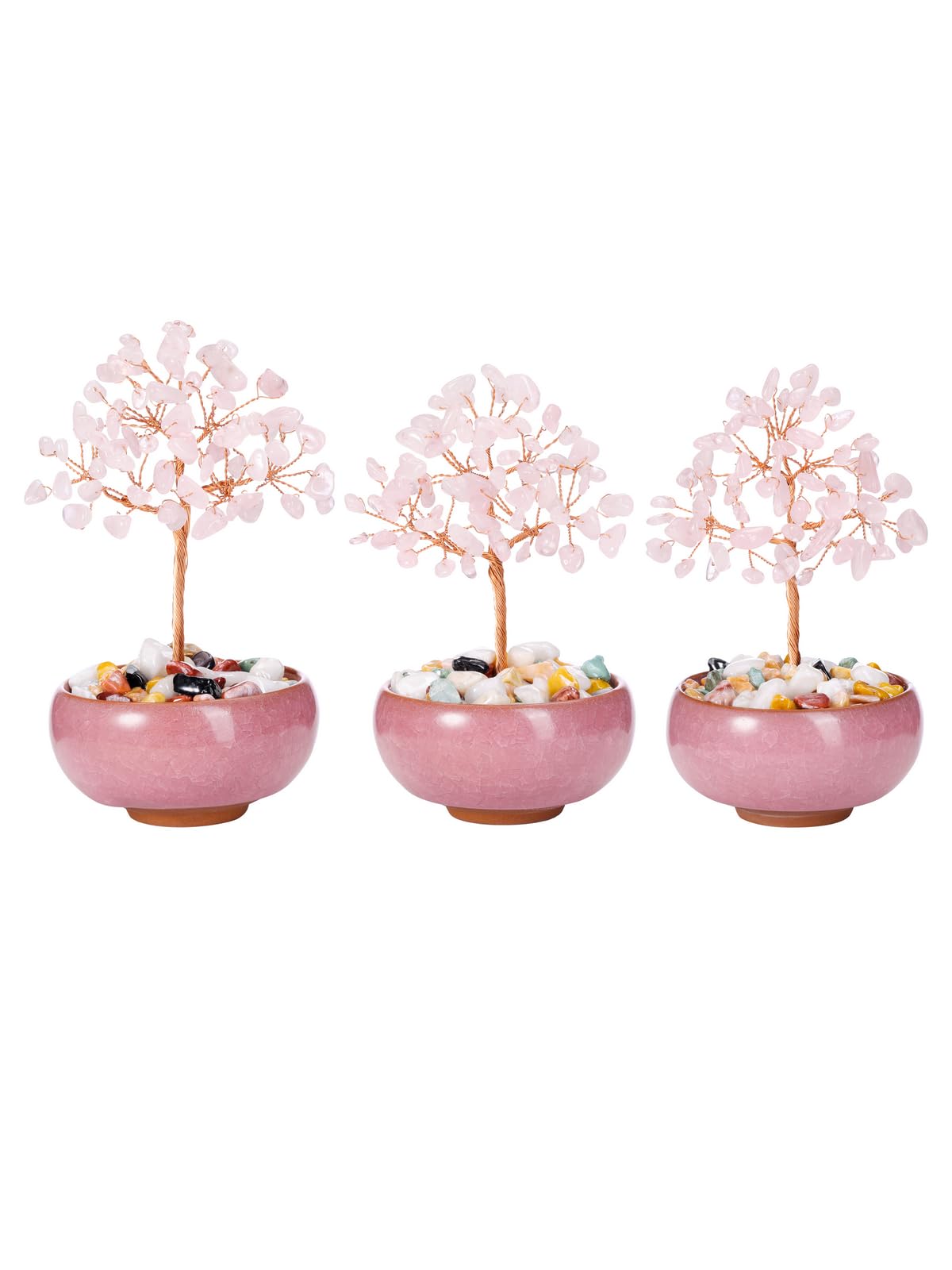 GEHECRST Rose Quartz Crystal Tree Natural Healing Crystals Gemstone Tree with Ceramic Base Handmade Stone Feng Shui Bonsai Money Trees for Wealth Good Luck Home Office Decor Crystal Gifts