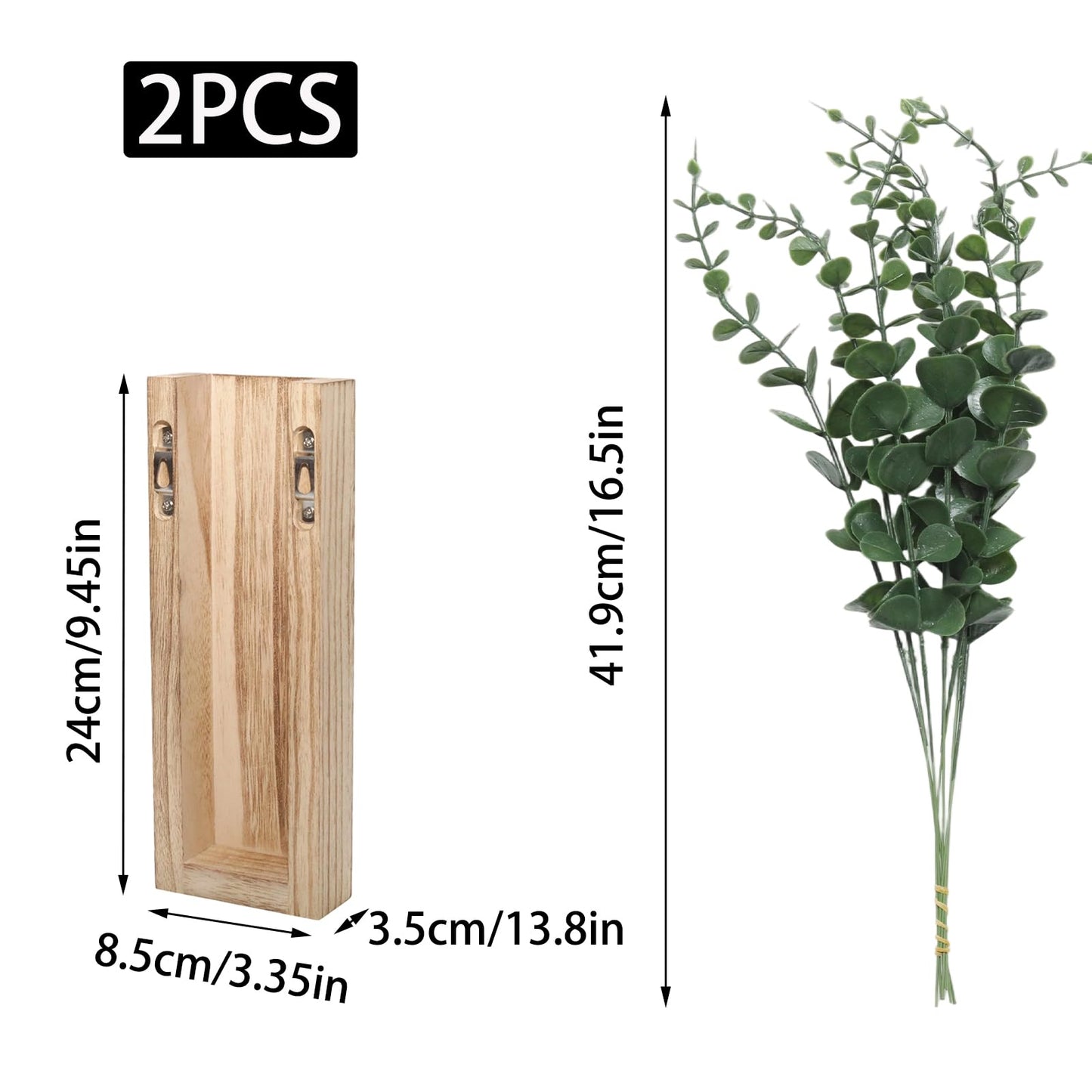 Wuyituart 2 Pack Wood Wall Planter Vase with Artificial Eucalyptus, Natural