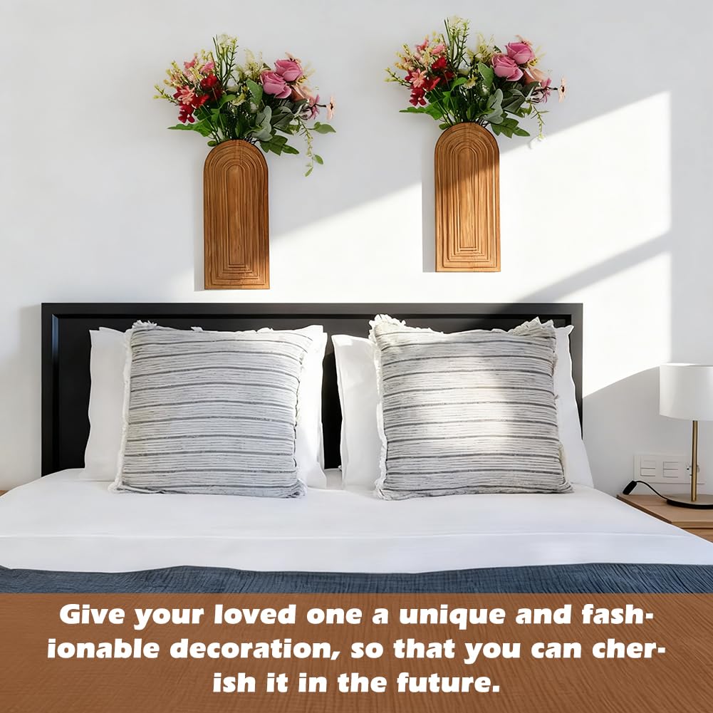 Zorivane 2PCS Wooden Wall Vase Set, Boho Hanging Planter for Indoor Plants & Flowers, Natural Wood Wall-Mounted Planters for Art Home Decor