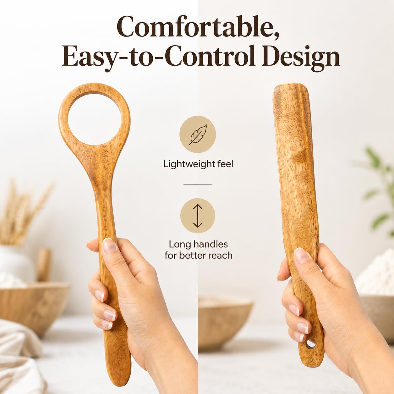 Wooden Dough Whisk & Spurtle Set, 2 Pcs Acacia Wood Sourdough Mixing Tools, Danish Dough Whisk Alternative, Nonstick Safe Stirring Stick for Bread, Batter, Sauce & Jar Mixing, 13 Inch